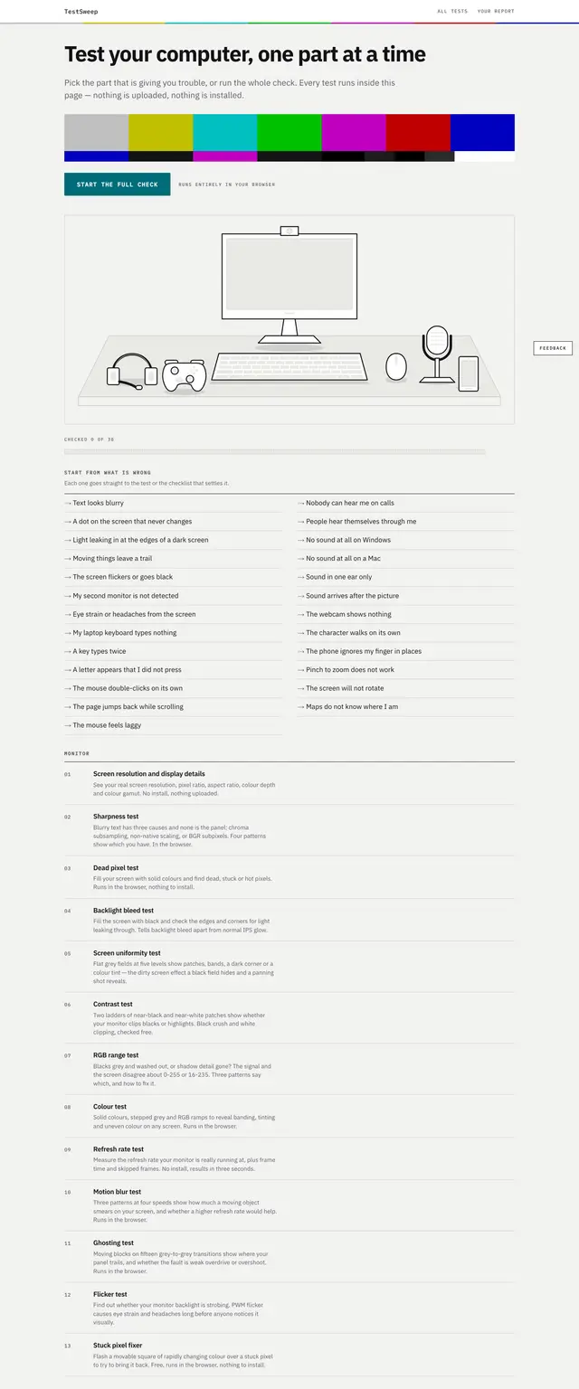 testsweep.com home page